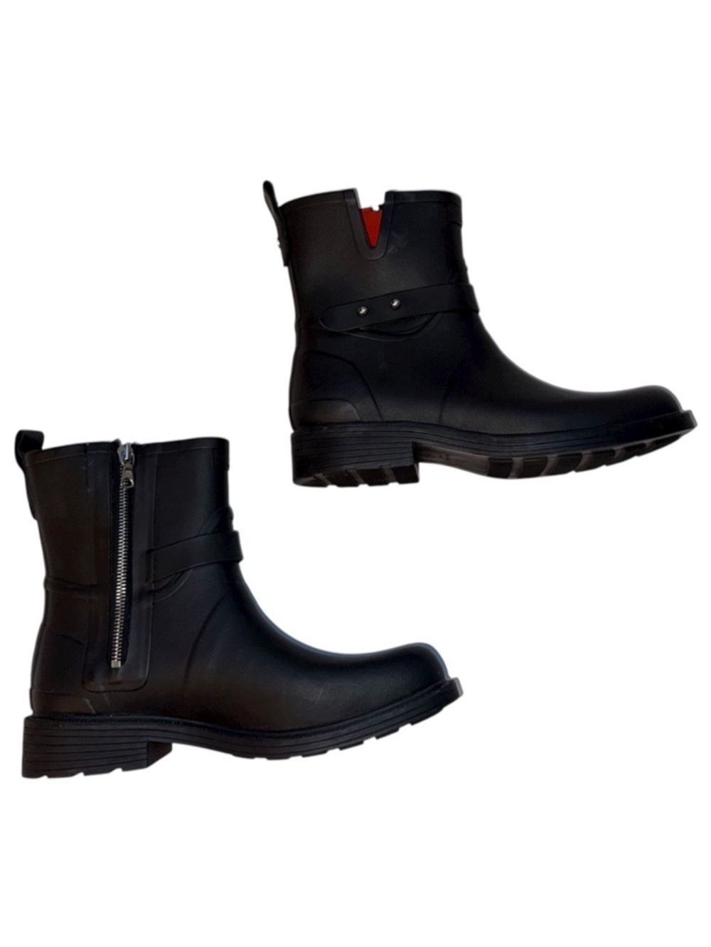 Rag & Bone Moto Rain Boots‎ Black size 38 Buckle Rubber Boots Designer Grunge